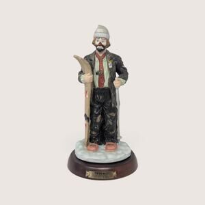 Vintage Flambro Emmett Kelly Jr Skier Porcelain Figurine Clown With Base